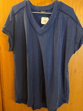 HEIMISH USA Blue Ribbed Knit Top